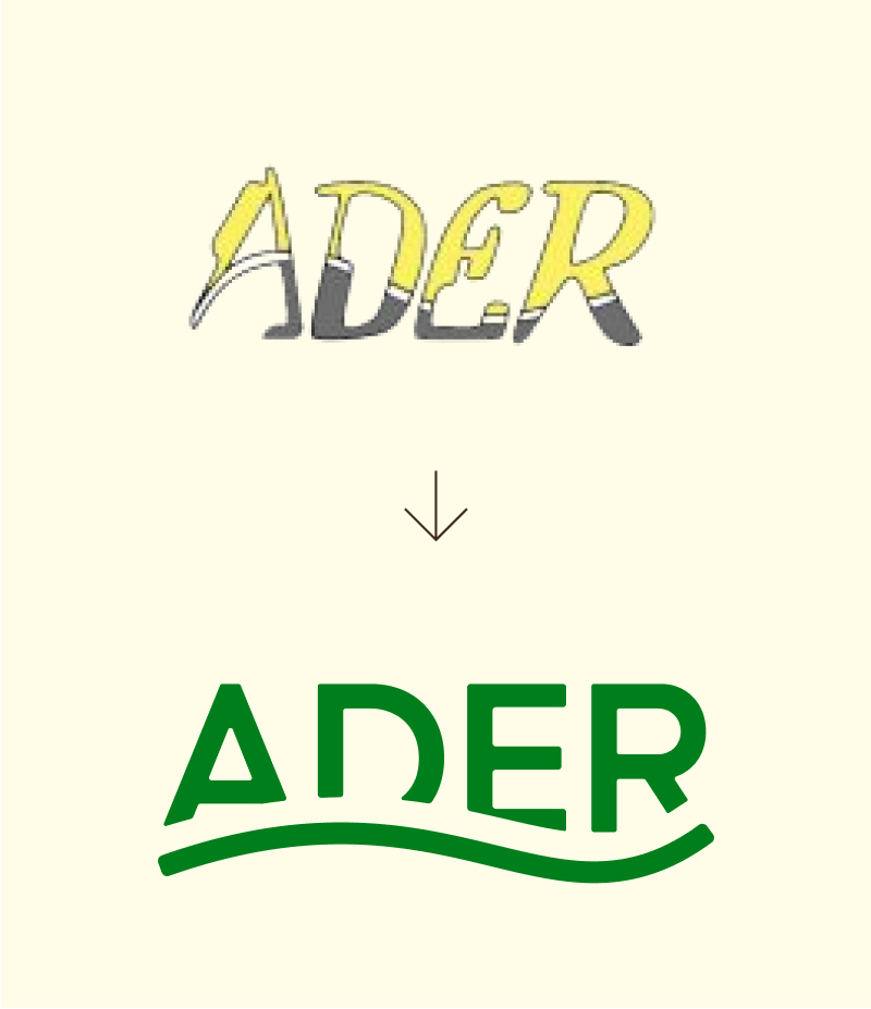 Redesign, rafraîchissement du logo de l'ADER. Le logo est écrit avec une police d'écriture au coins arrondis et avec une vague en dessous